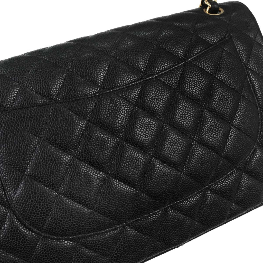 Chanel Black Caviar Skin Jumbo Classic Double Flap Shoulder Bag