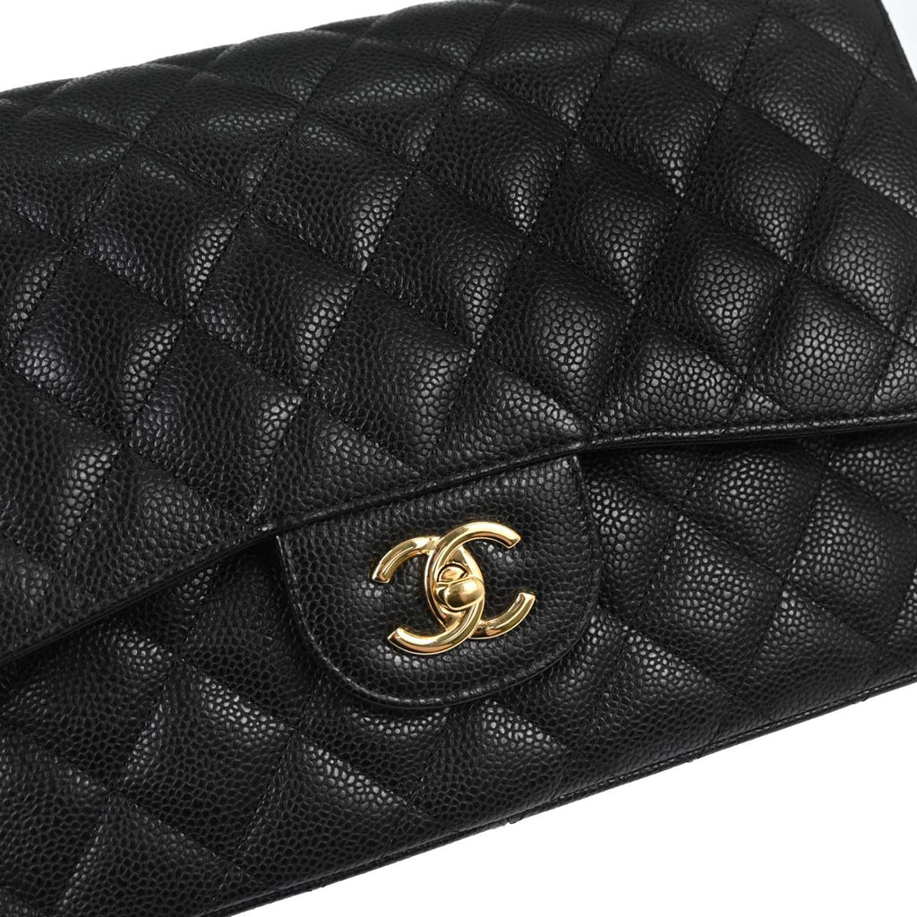 Chanel Black Caviar Skin Jumbo Classic Double Flap Shoulder Bag