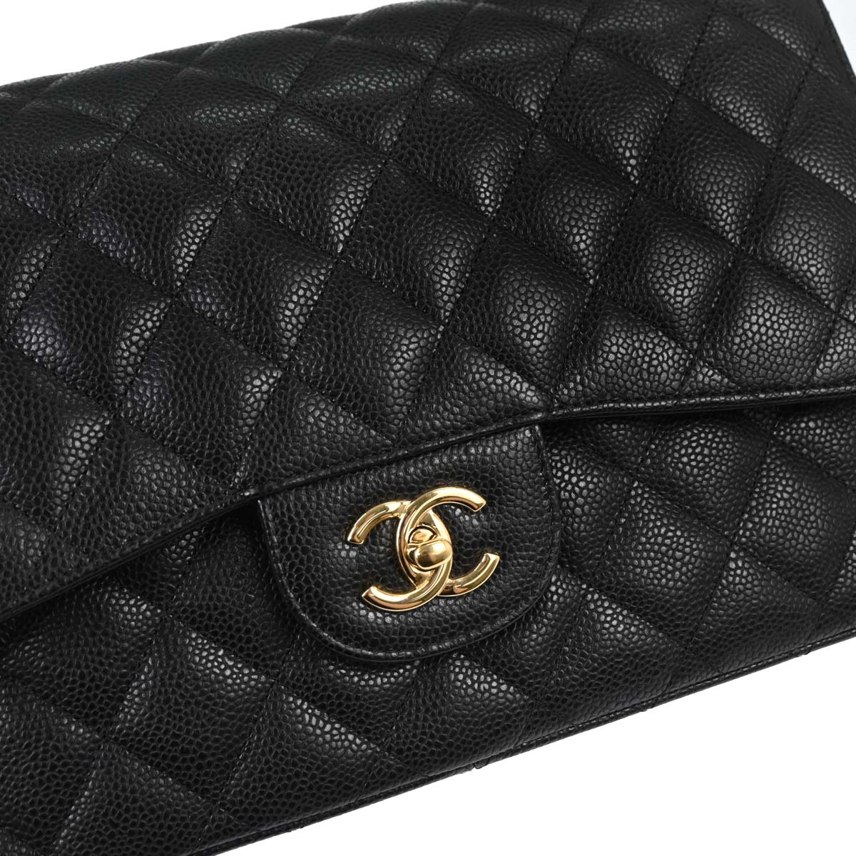 Chanel Black Caviar Skin Jumbo Classic Double Flap Shoulder Bag