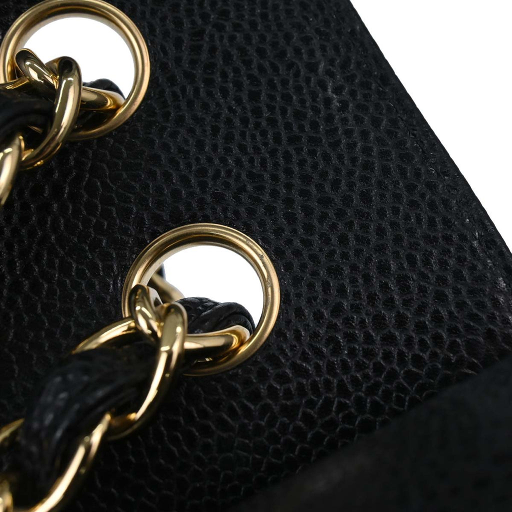 Chanel Black Caviar Skin Jumbo Classic Double Flap Shoulder Bag