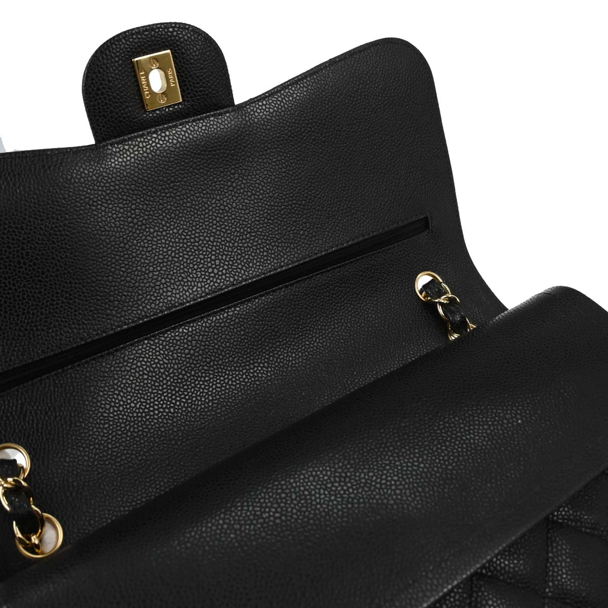 Chanel Black Caviar Skin Jumbo Classic Double Flap Shoulder Bag