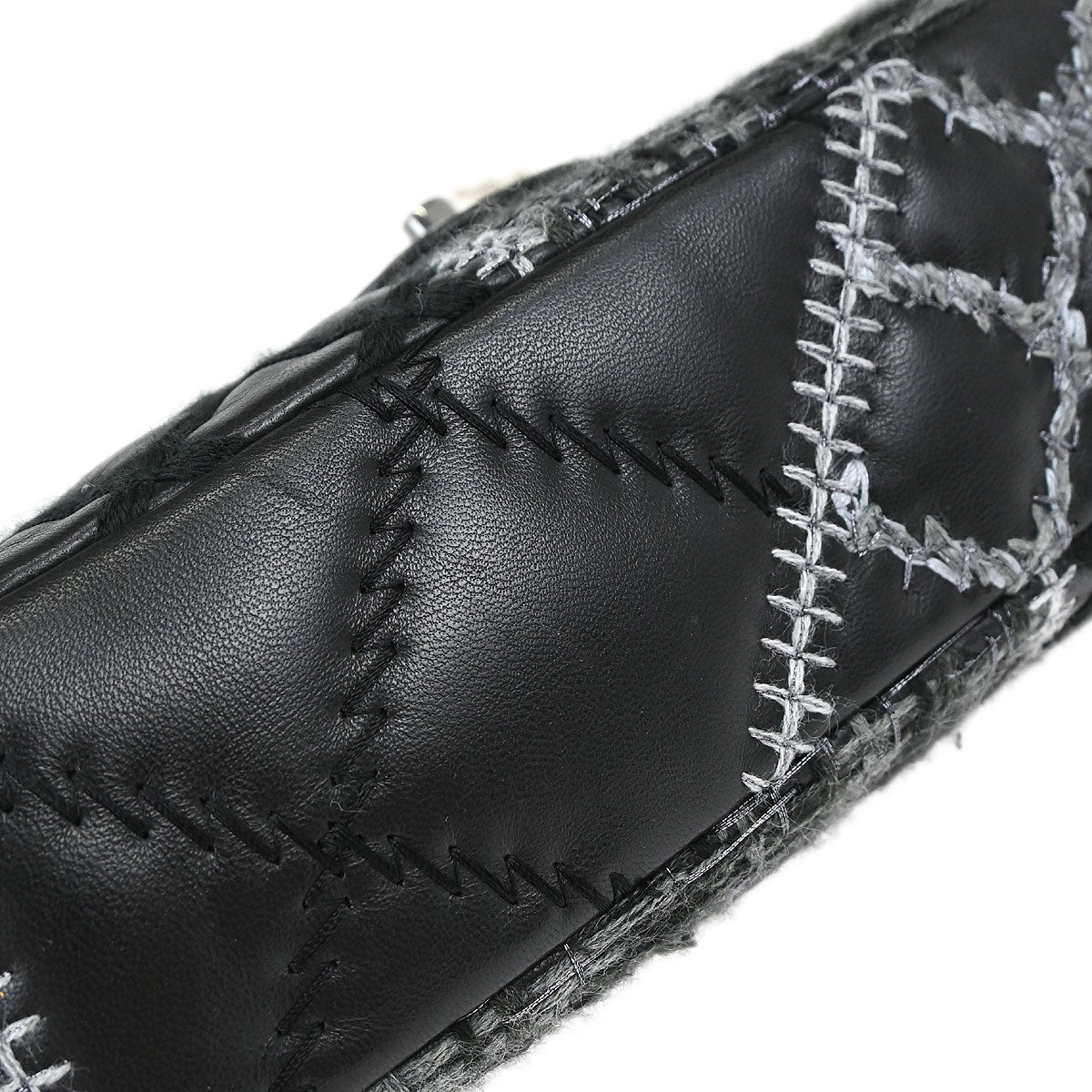 Chanel Black Tweed Lambskin Patchwork Stitch Shoulder Bag
