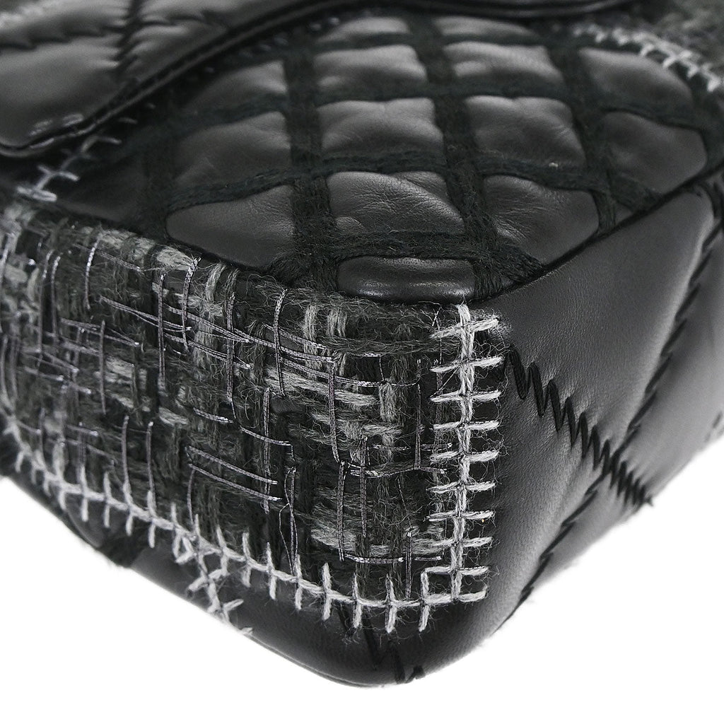 Chanel Black Tweed Lambskin Patchwork Stitch Shoulder Bag