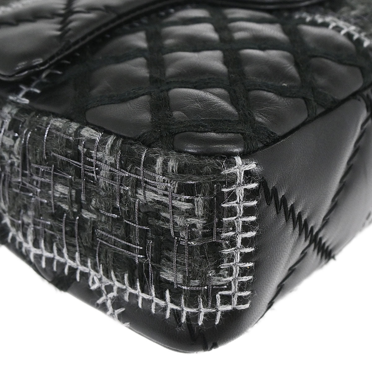 Chanel Black Tweed Lambskin Patchwork Stitch Shoulder Bag
