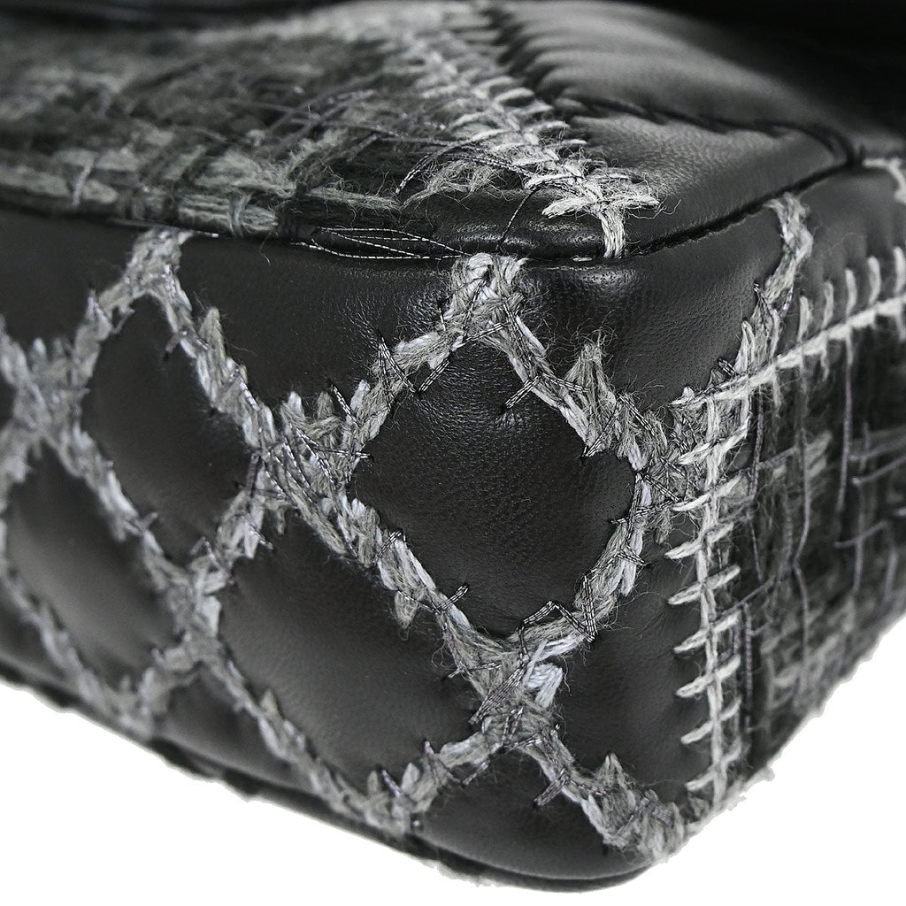 Chanel Black Tweed Lambskin Patchwork Stitch Shoulder Bag
