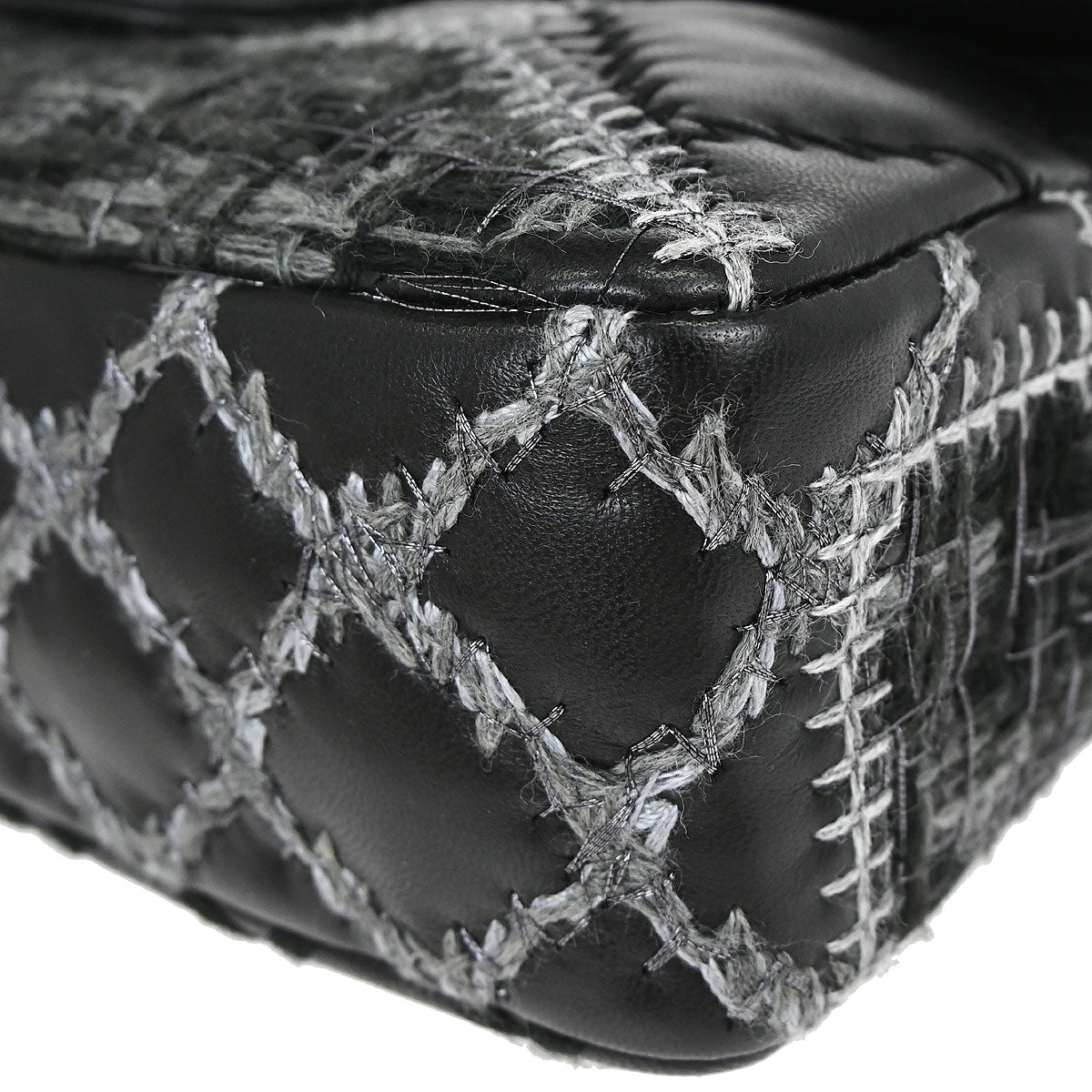 Chanel Black Tweed Lambskin Patchwork Stitch Shoulder Bag