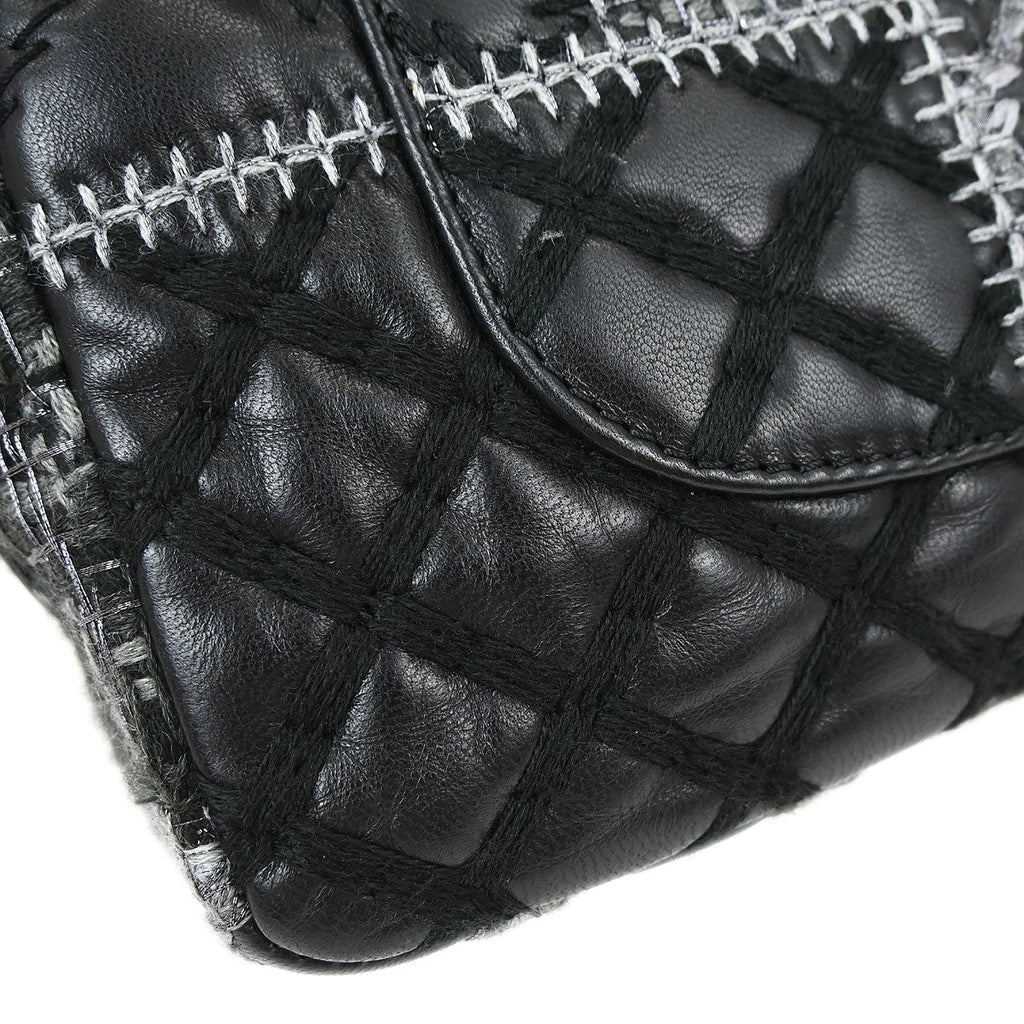 Chanel Black Tweed Lambskin Patchwork Stitch Shoulder Bag