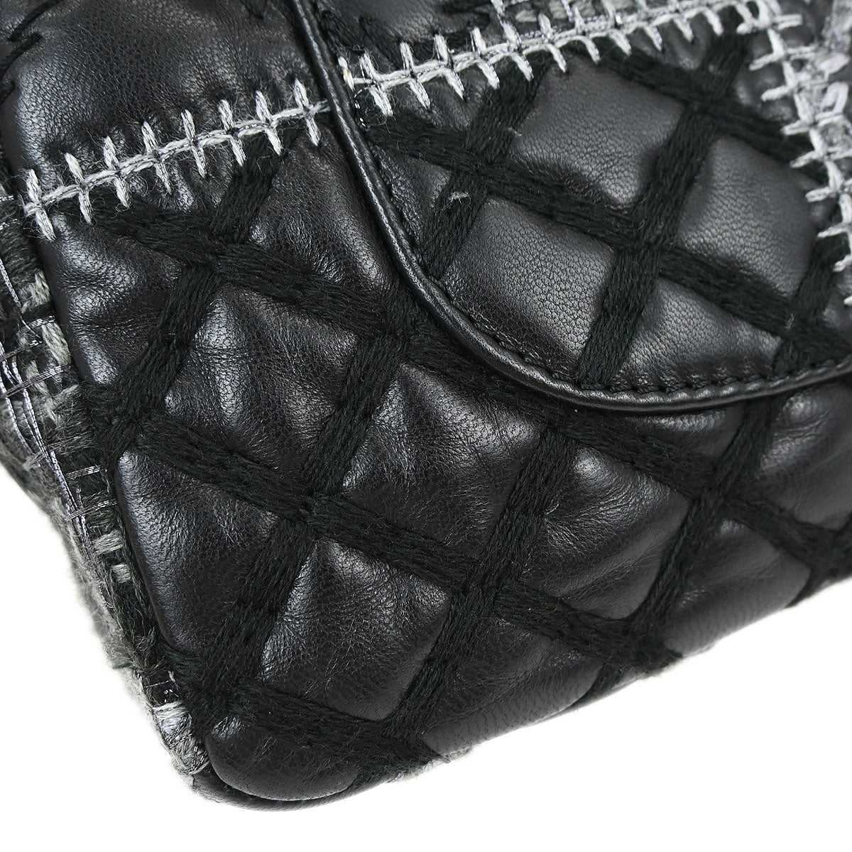 Chanel Black Tweed Lambskin Patchwork Stitch Shoulder Bag