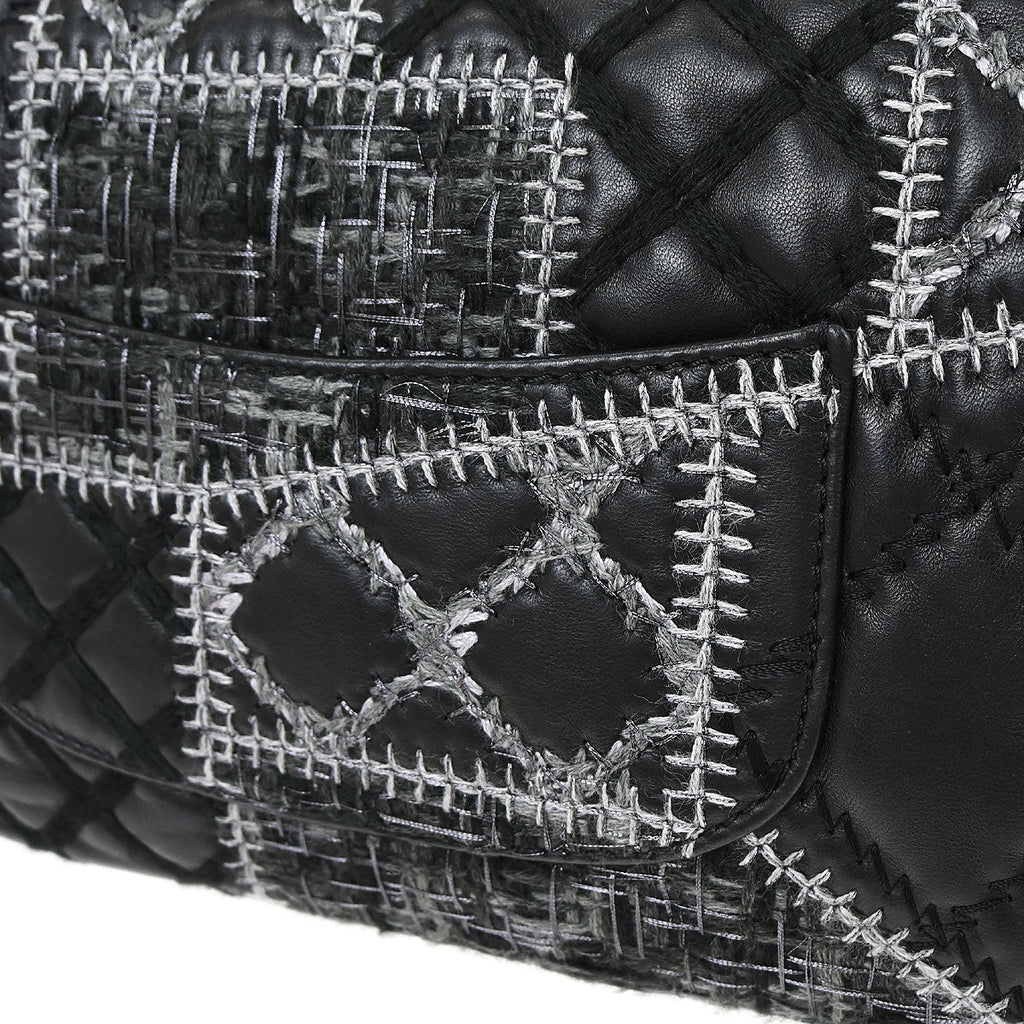 Chanel Black Tweed Lambskin Patchwork Stitch Shoulder Bag