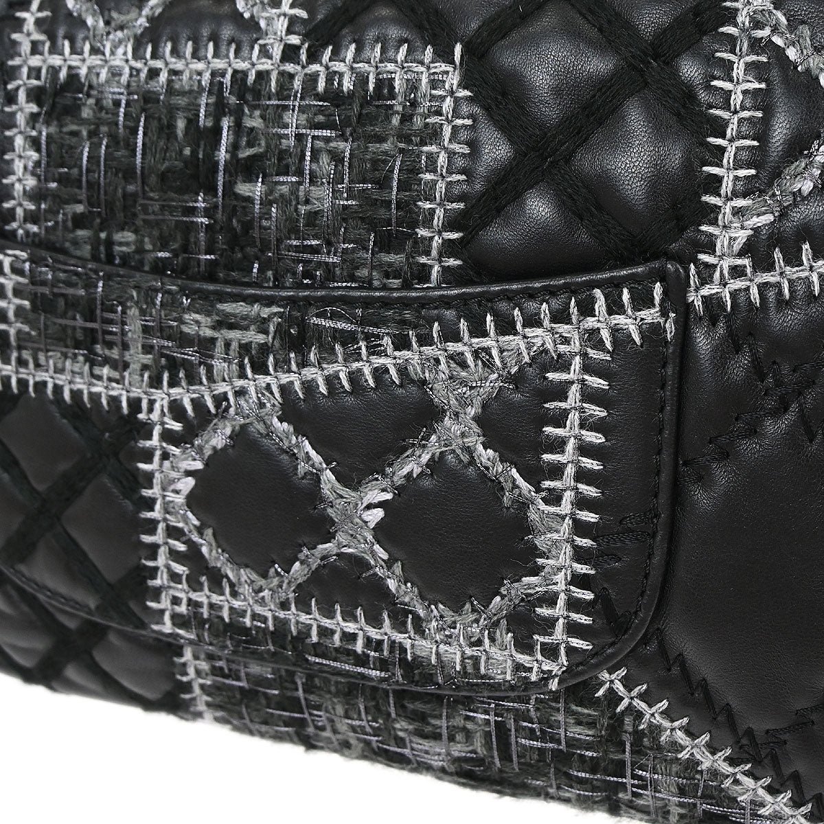 Chanel Black Tweed Lambskin Patchwork Stitch Shoulder Bag