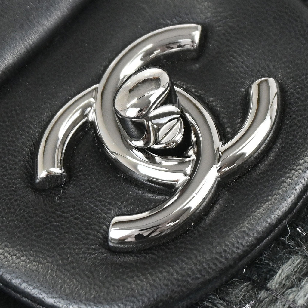 Chanel Black Tweed Lambskin Patchwork Stitch Shoulder Bag