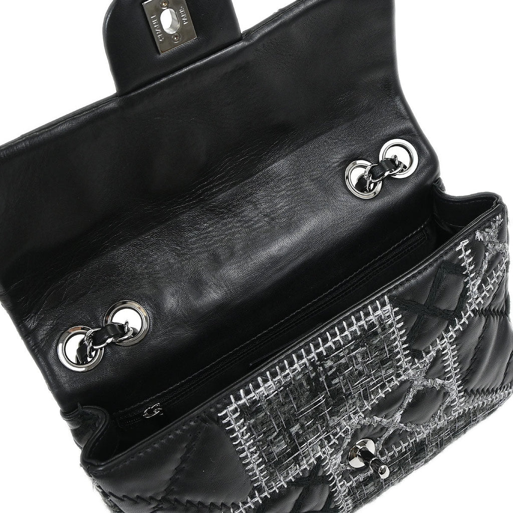 Chanel Black Tweed Lambskin Patchwork Stitch Shoulder Bag