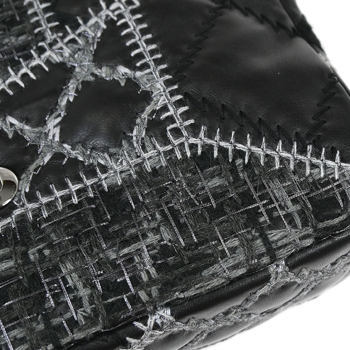 Chanel Black Tweed Lambskin Patchwork Stitch Shoulder Bag