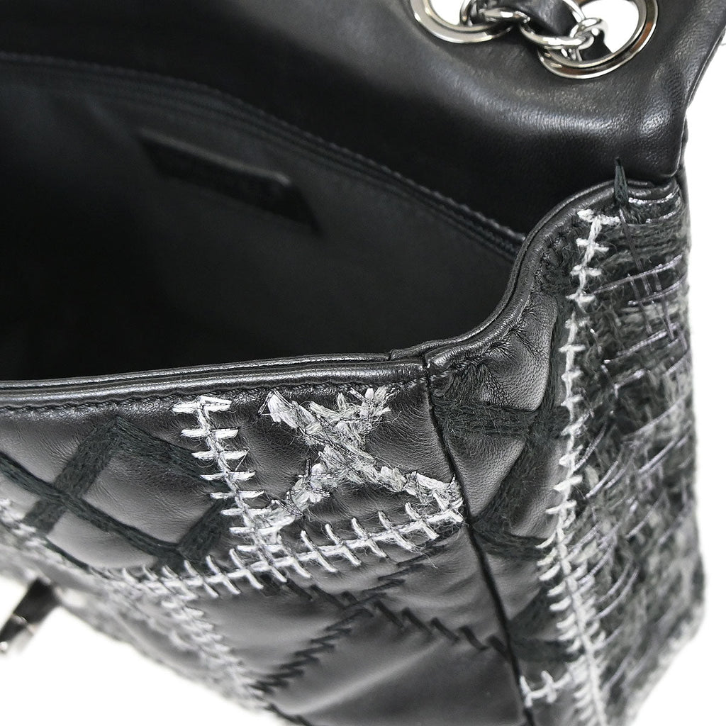 Chanel Black Tweed Lambskin Patchwork Stitch Shoulder Bag
