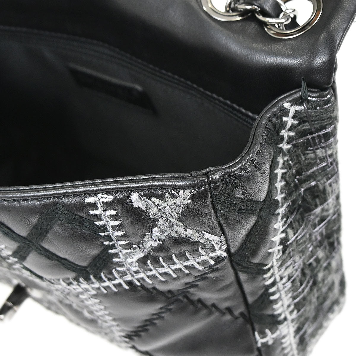 Chanel Black Tweed Lambskin Patchwork Stitch Shoulder Bag