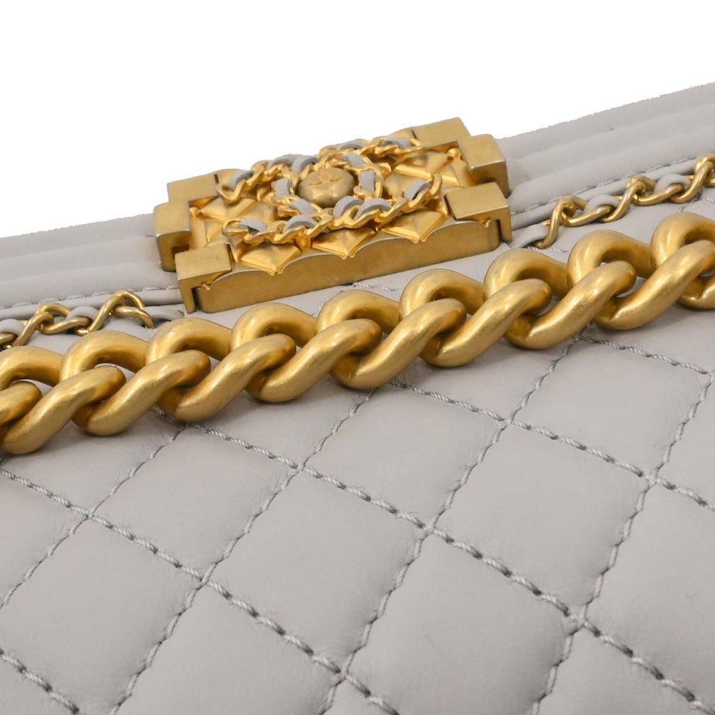 Boy Chanel Gray Lambskin Small Chain Shoulder Bag