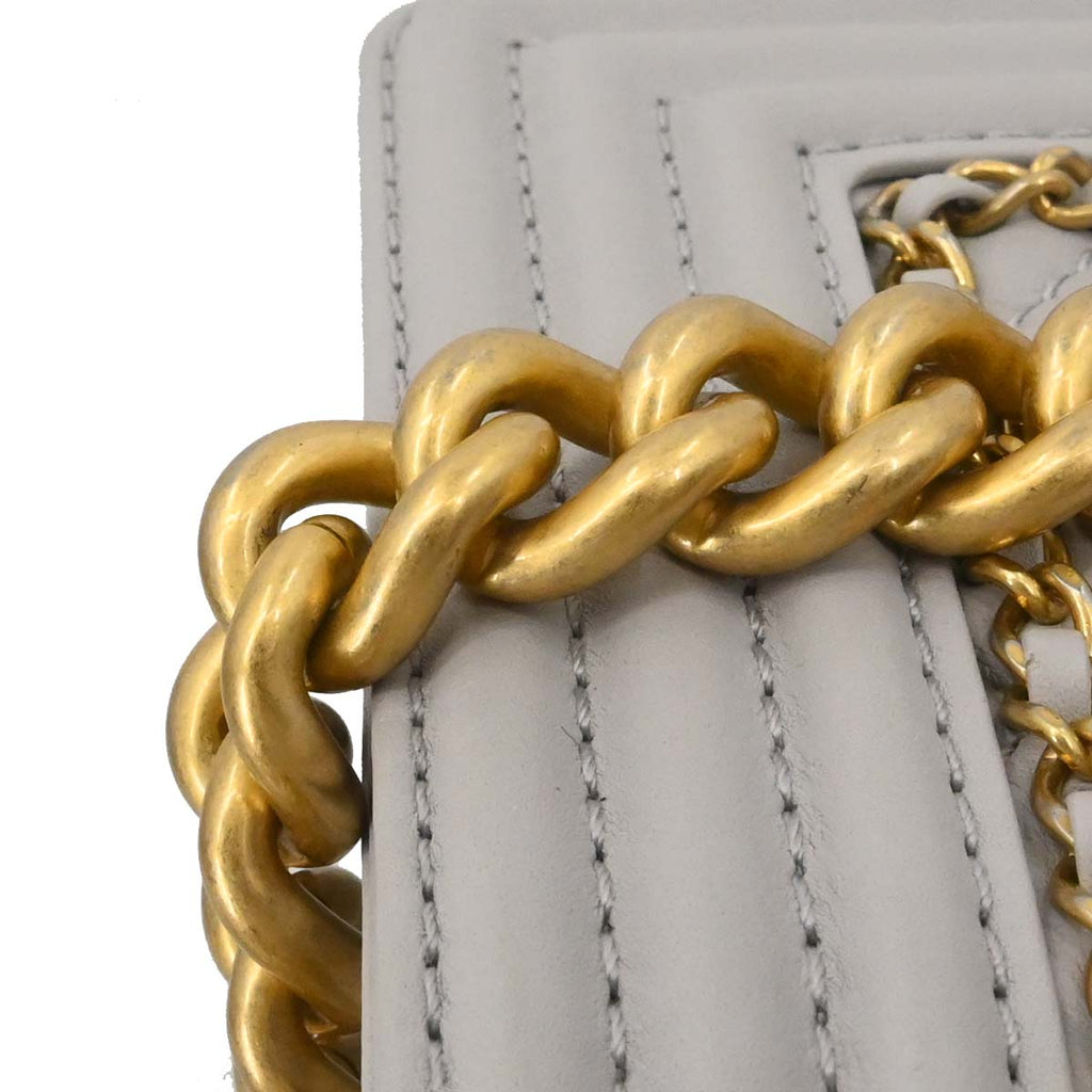 Boy Chanel Gray Lambskin Small Chain Shoulder Bag