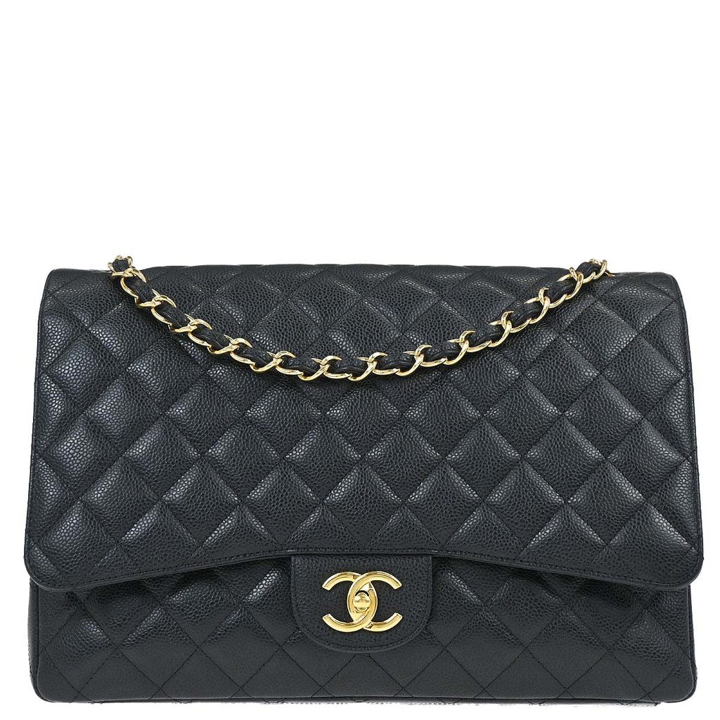 Chanel Black Caviar Skin Maxi Classic Double Flap Shoulder Bag