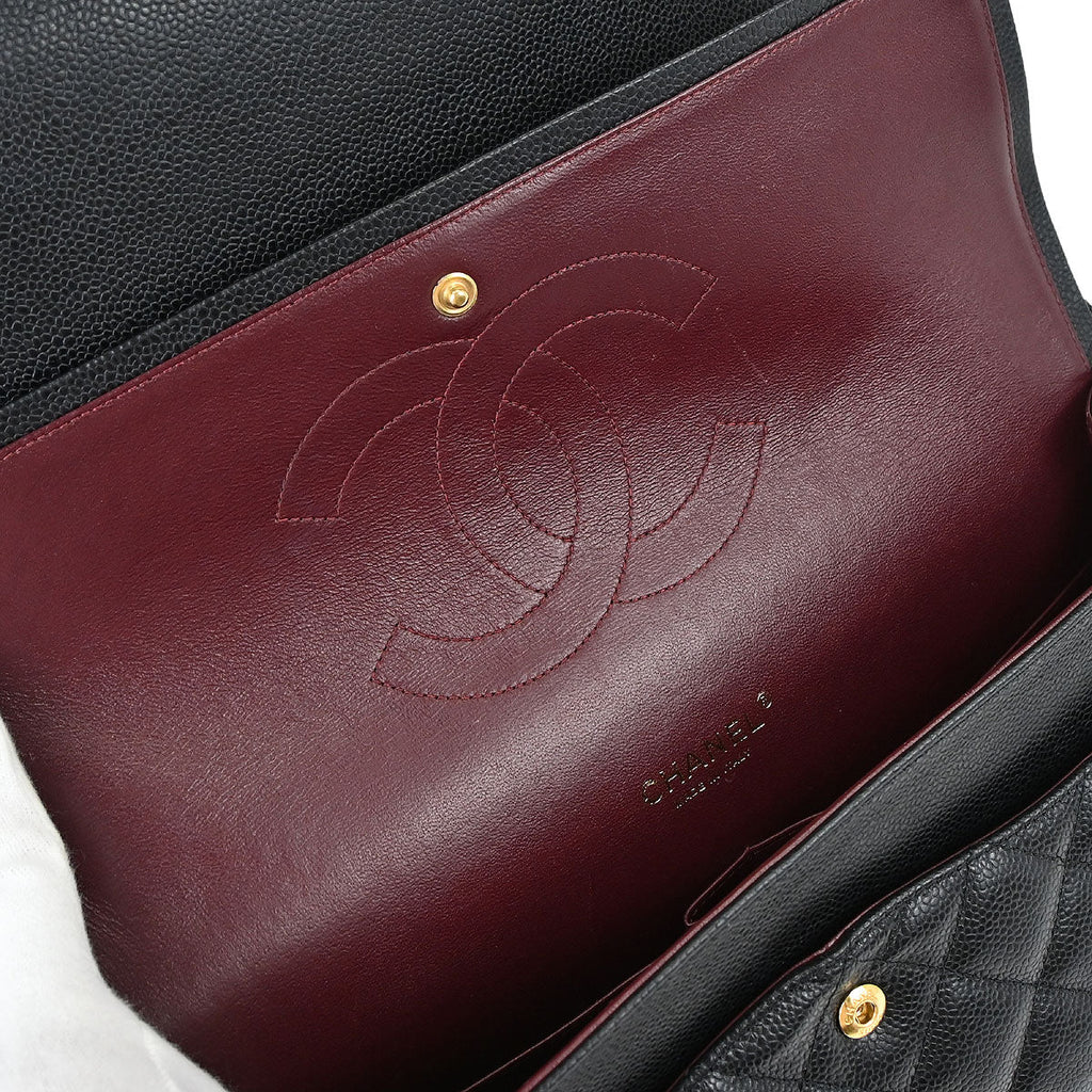 Chanel Black Caviar Skin Maxi Classic Double Flap Shoulder Bag