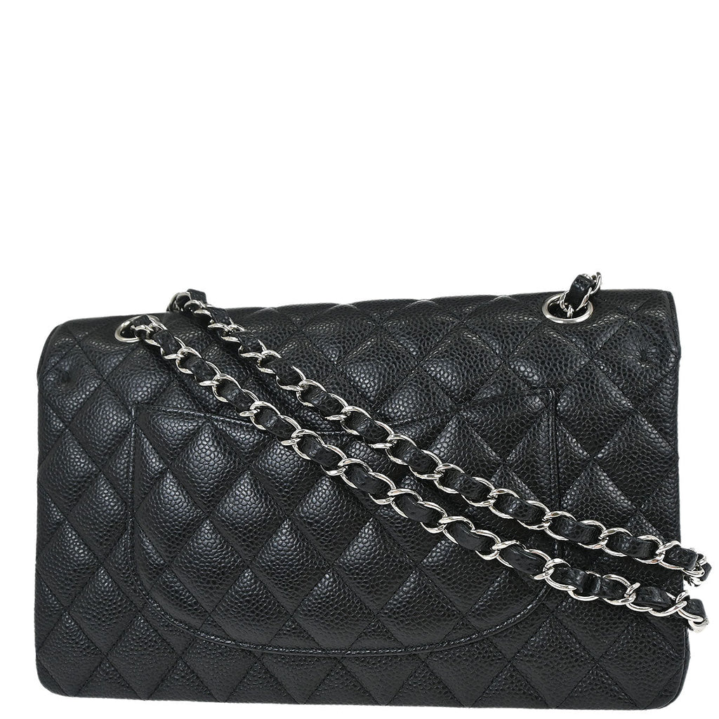 Chanel 2018 Black Caviar Skin Medium Classic Double Flap Shoulder Bag
