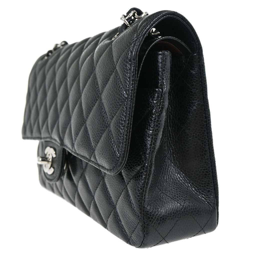 Chanel 2018 Black Caviar Skin Medium Classic Double Flap Shoulder Bag