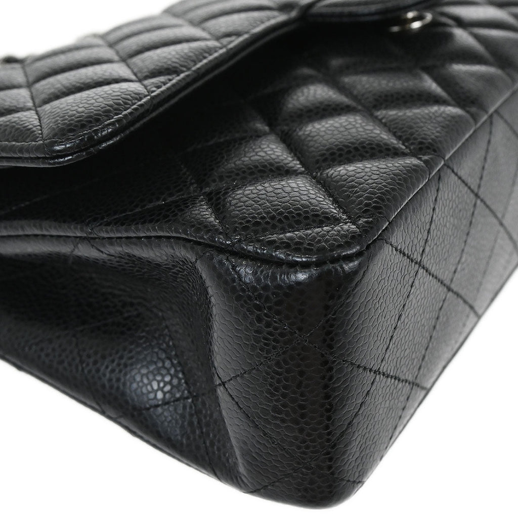 Chanel 2018 Black Caviar Skin Medium Classic Double Flap Shoulder Bag