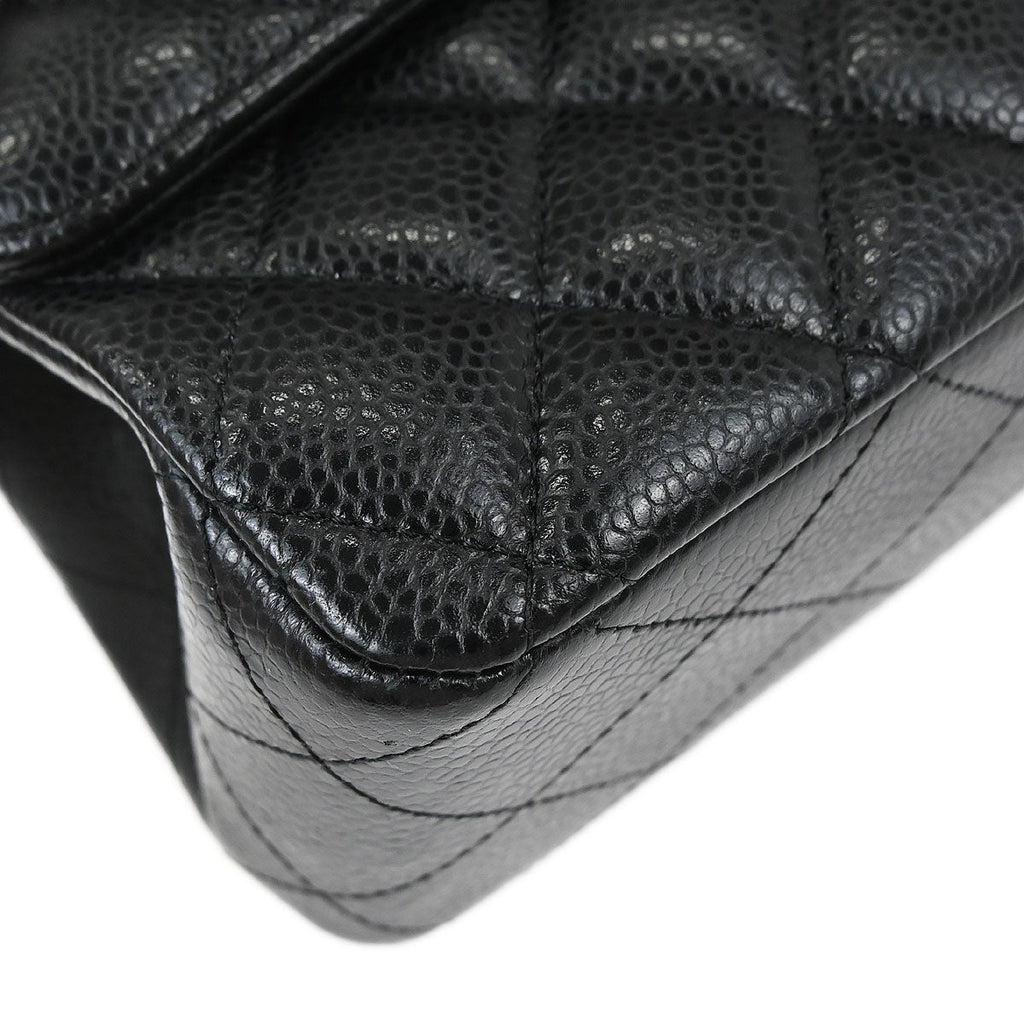 Chanel 2018 Black Caviar Skin Medium Classic Double Flap Shoulder Bag