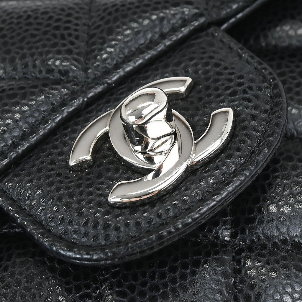 Chanel 2018 Black Caviar Skin Medium Classic Double Flap Shoulder Bag