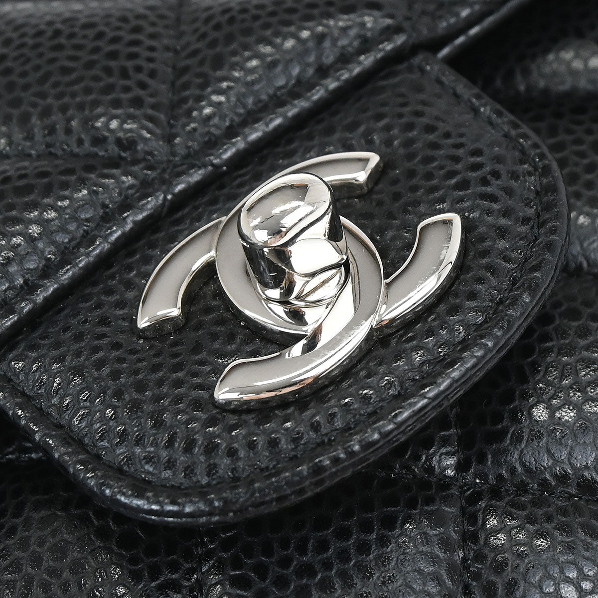 Chanel 2018 Black Caviar Skin Medium Classic Double Flap Shoulder Bag
