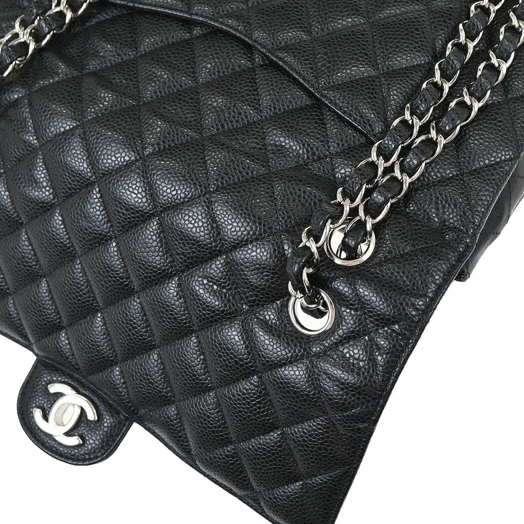 Chanel 2018 Black Caviar Skin Medium Classic Double Flap Shoulder Bag