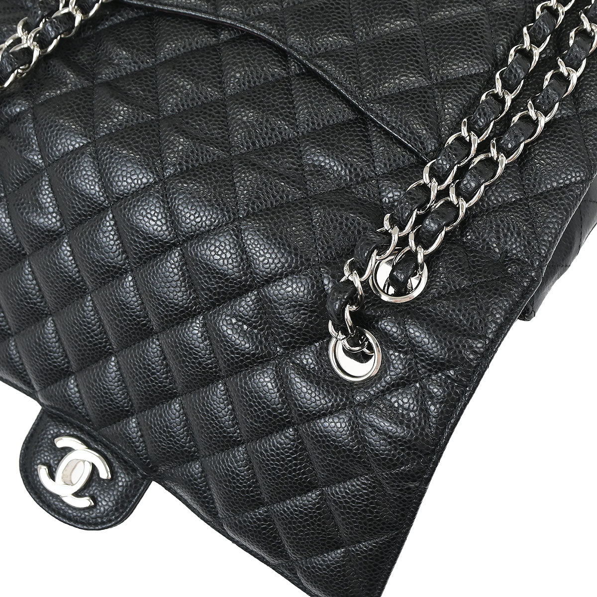 Chanel 2018 Black Caviar Skin Medium Classic Double Flap Shoulder Bag