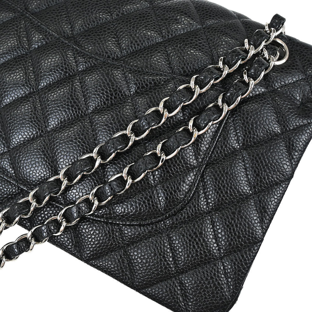 Chanel 2018 Black Caviar Skin Medium Classic Double Flap Shoulder Bag