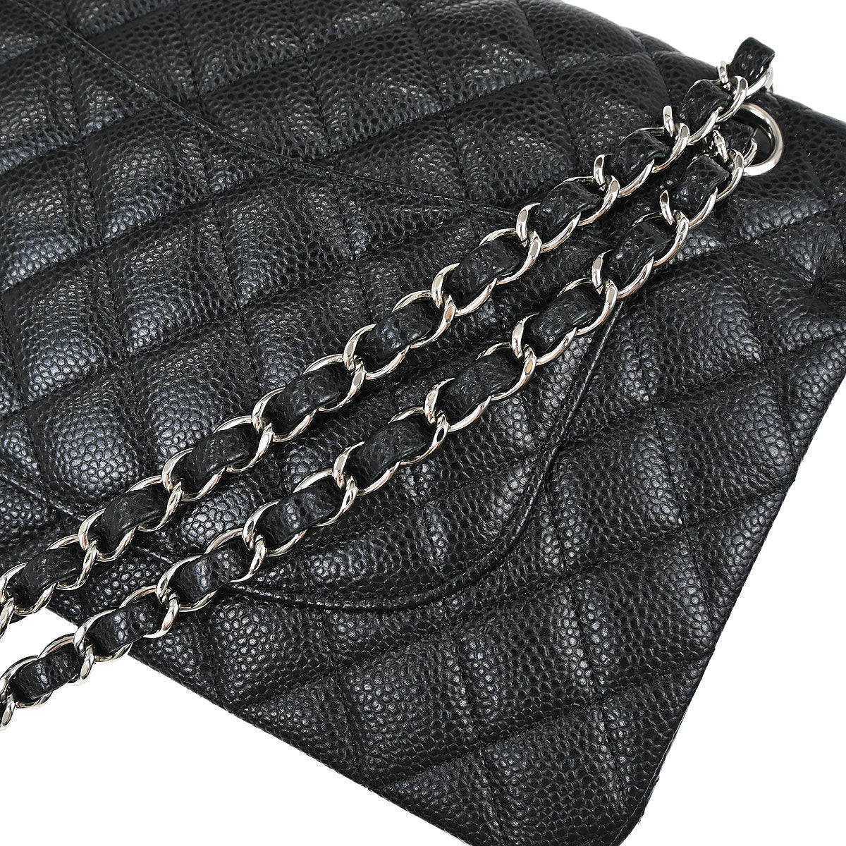 Chanel 2018 Black Caviar Skin Medium Classic Double Flap Shoulder Bag