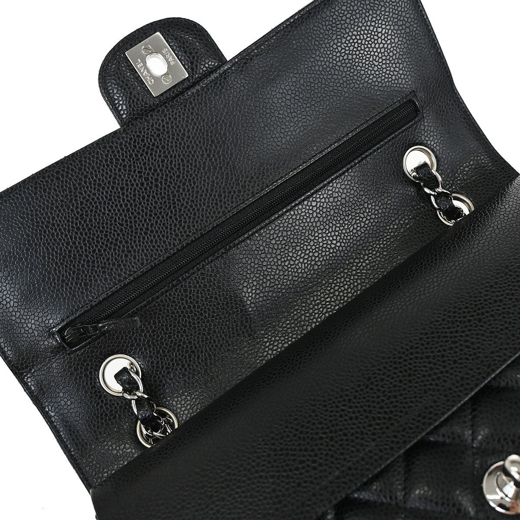 Chanel 2018 Black Caviar Skin Medium Classic Double Flap Shoulder Bag