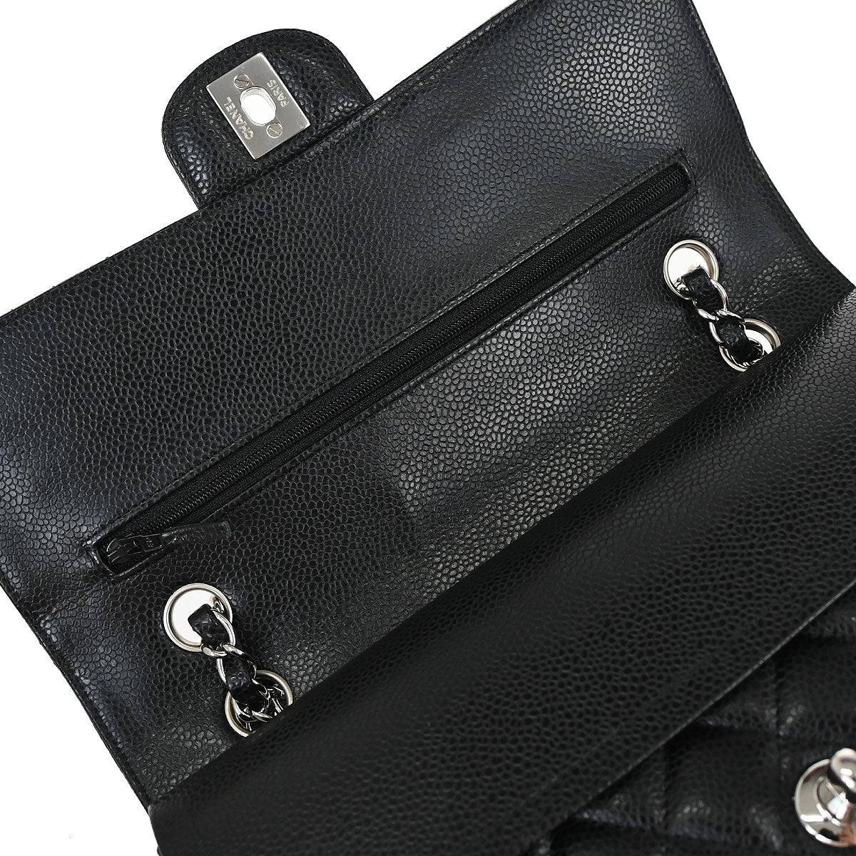 Chanel 2018 Black Caviar Skin Medium Classic Double Flap Shoulder Bag