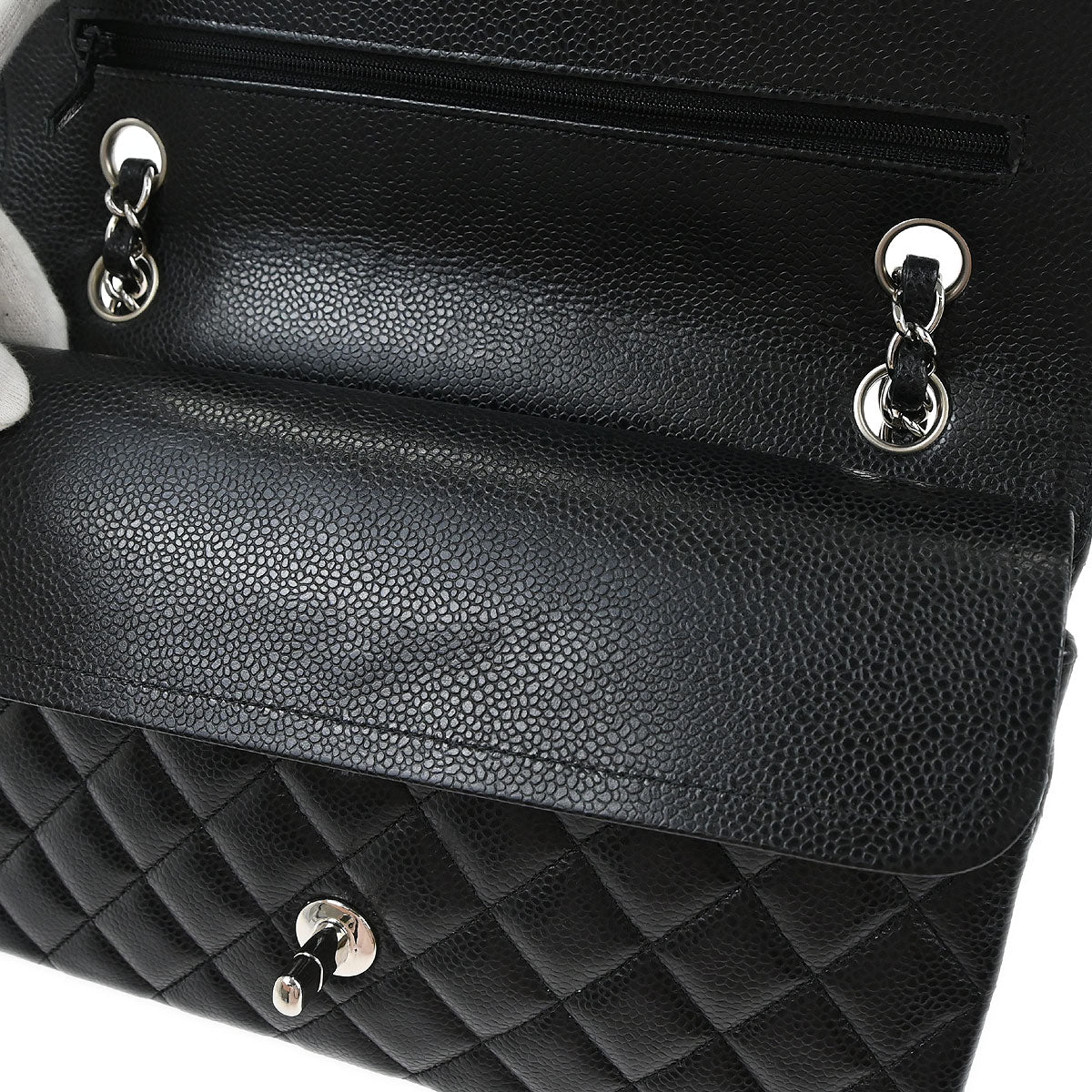Chanel 2018 Black Caviar Skin Medium Classic Double Flap Shoulder Bag