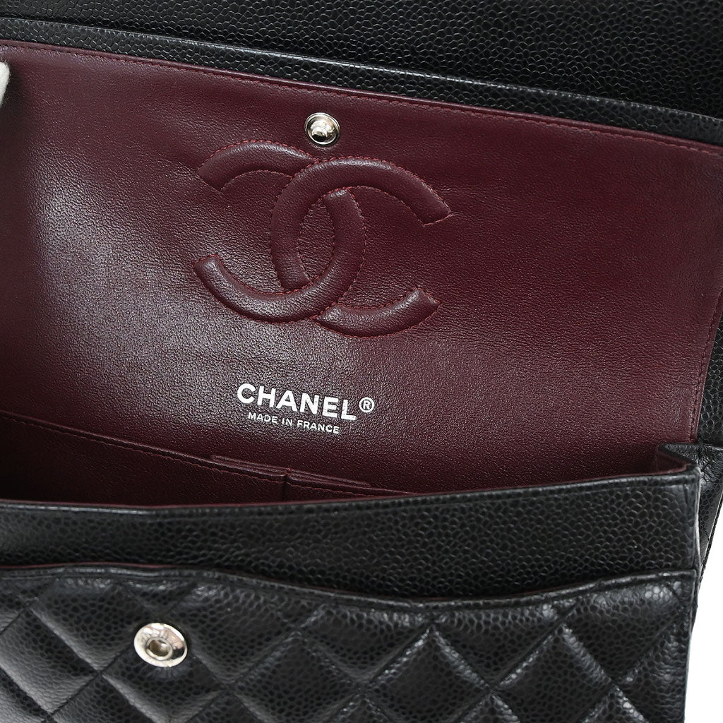 Chanel 2018 Black Caviar Skin Medium Classic Double Flap Shoulder Bag