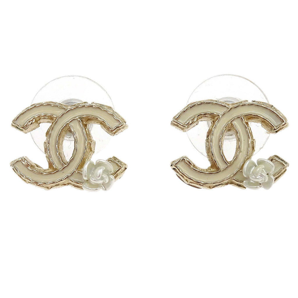 Chanel CC Pierced Earrings White Gold A12A