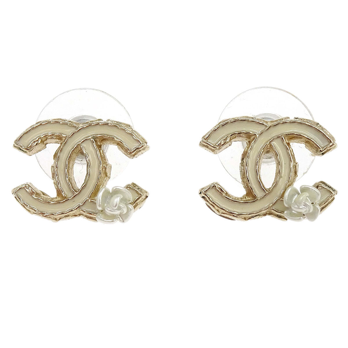 Chanel CC Pierced Earrings White Gold A12A