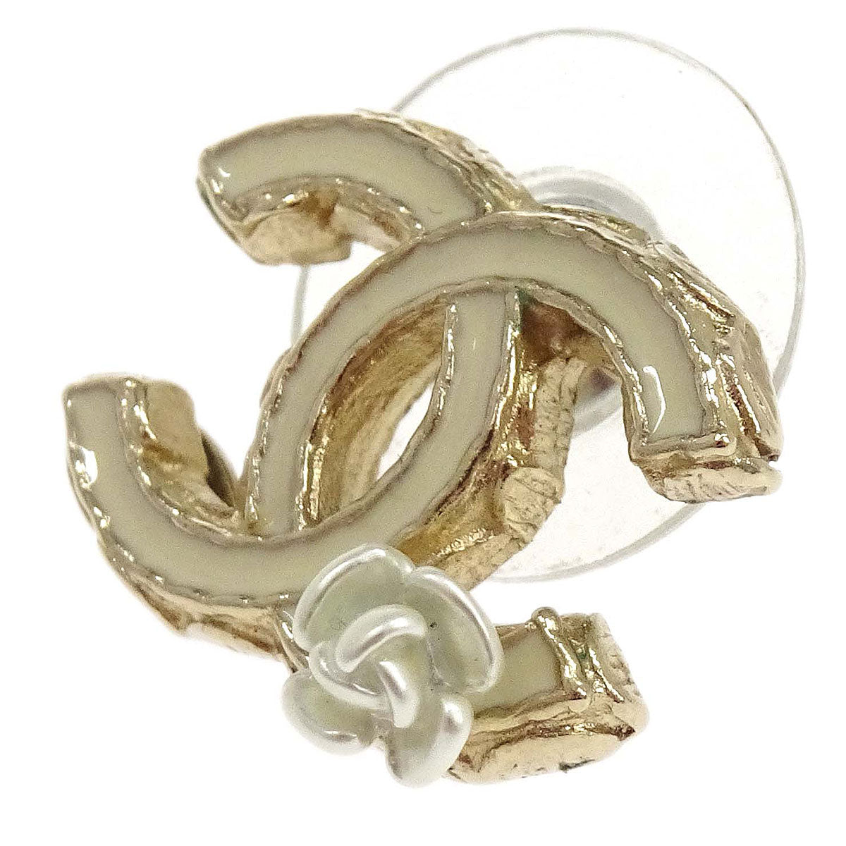Chanel CC Pierced Earrings White Gold A12A