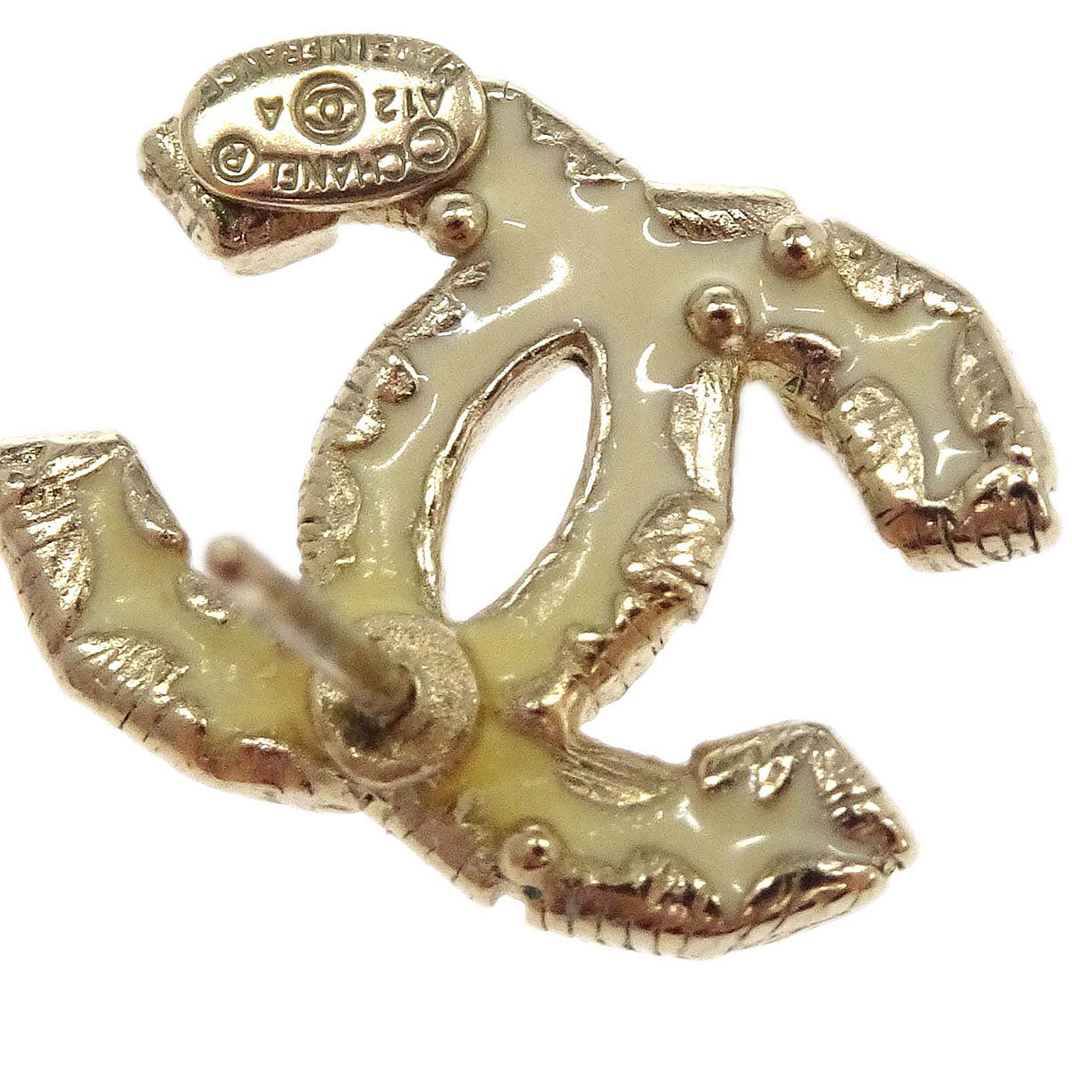 Chanel CC Pierced Earrings White Gold A12A