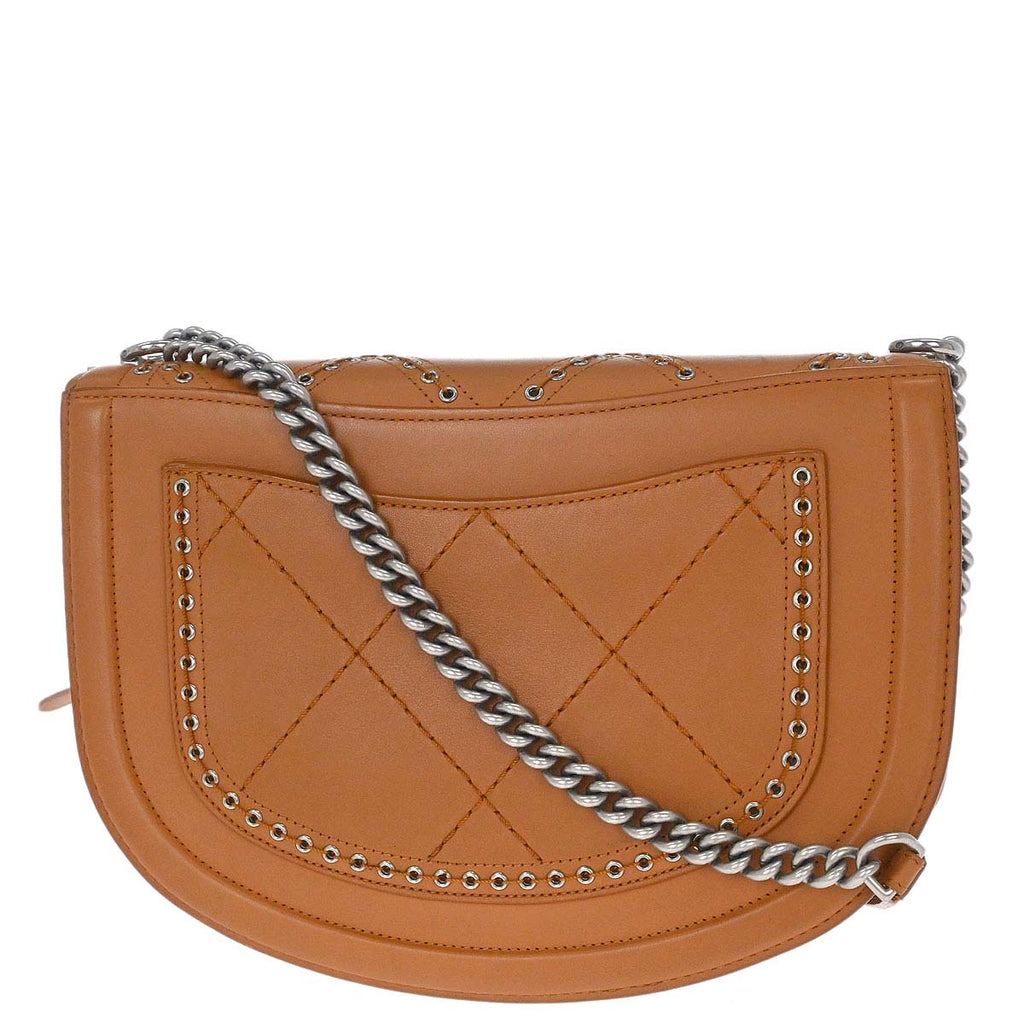 Chanel 2018 Brown Calfskin Coco Eyelets Round Flap Shoulder Bag