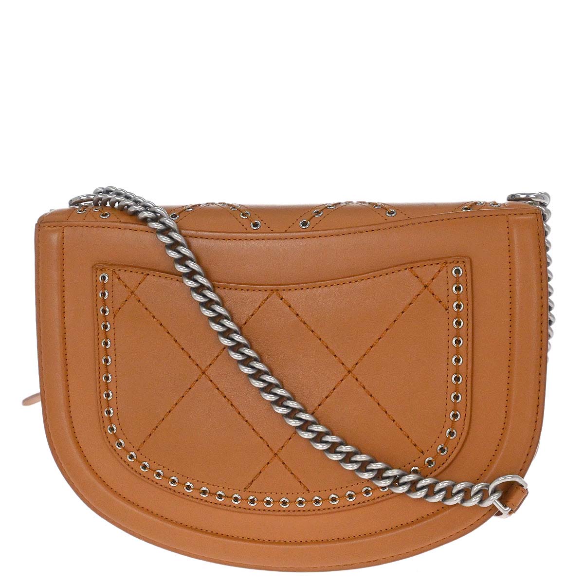 Chanel 2018 Brown Calfskin Coco Eyelets Round Flap Shoulder Bag
