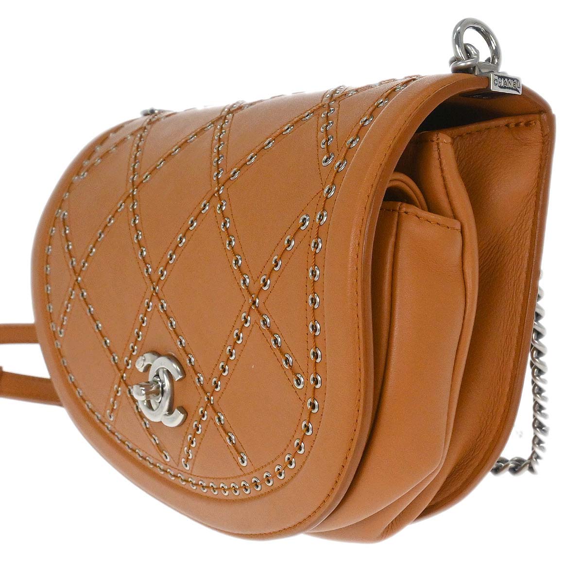 Chanel 2018 Brown Calfskin Coco Eyelets Round Flap Shoulder Bag