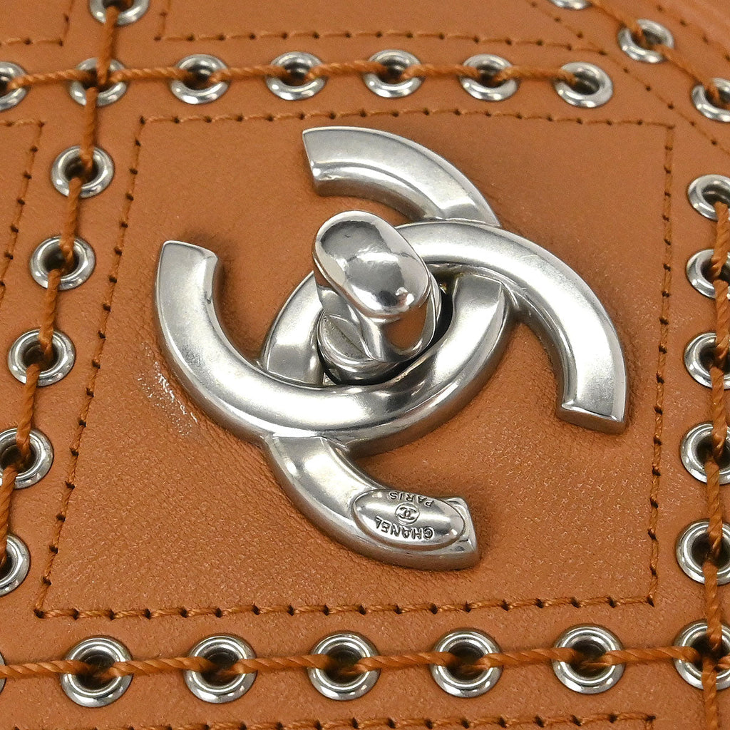 Chanel 2018 Brown Calfskin Coco Eyelets Round Flap Shoulder Bag