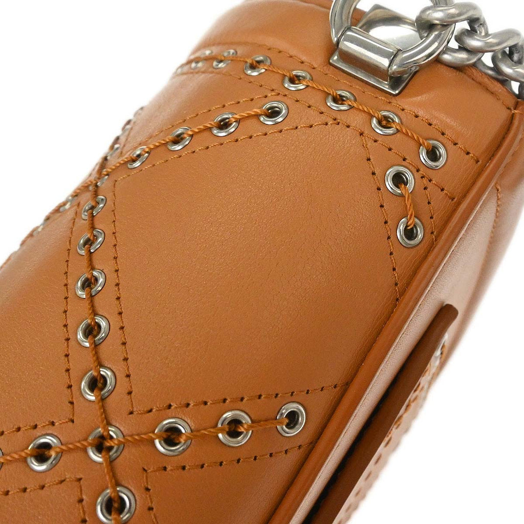 Chanel 2018 Brown Calfskin Coco Eyelets Round Flap Shoulder Bag