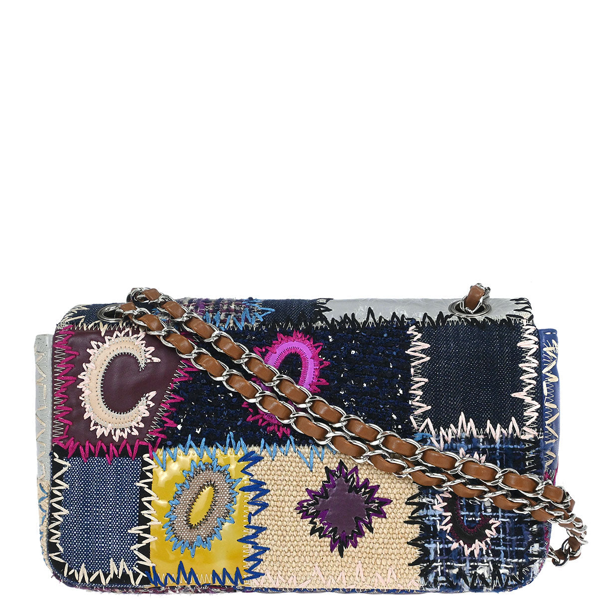 Chanel 2012 Navy Beige Tweed Patchwork Shoulder Bag