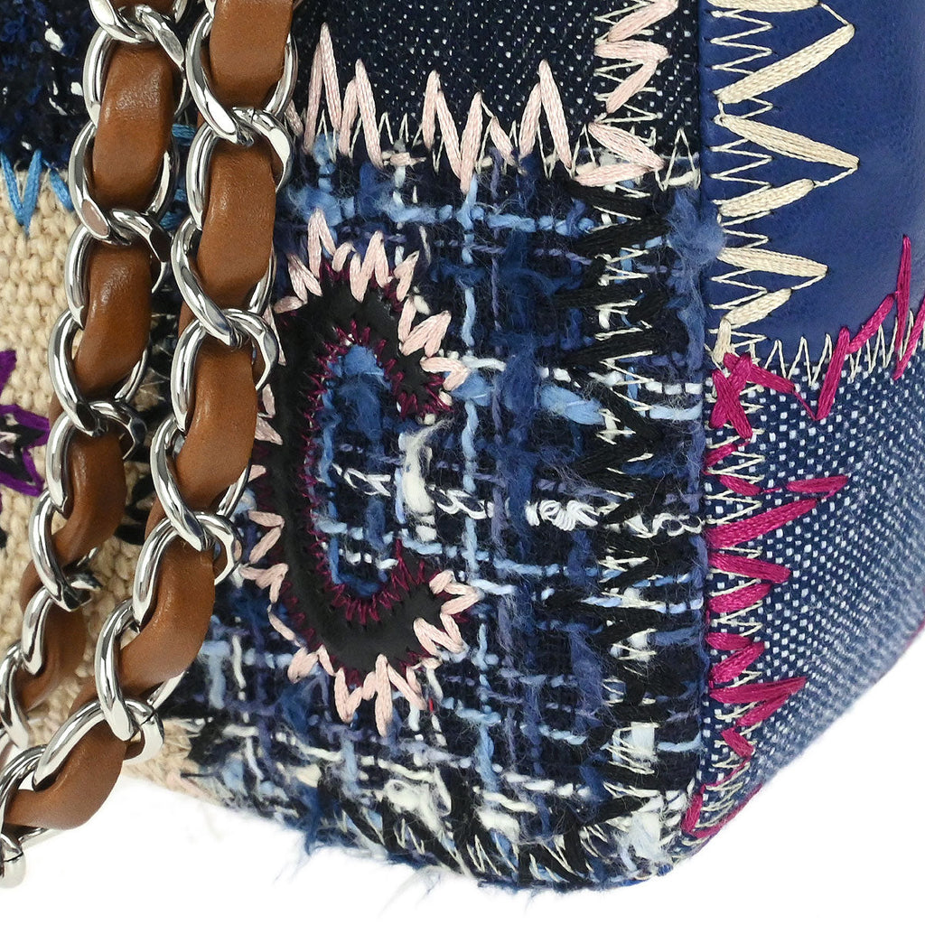 Chanel 2012 Navy Beige Tweed Patchwork Shoulder Bag