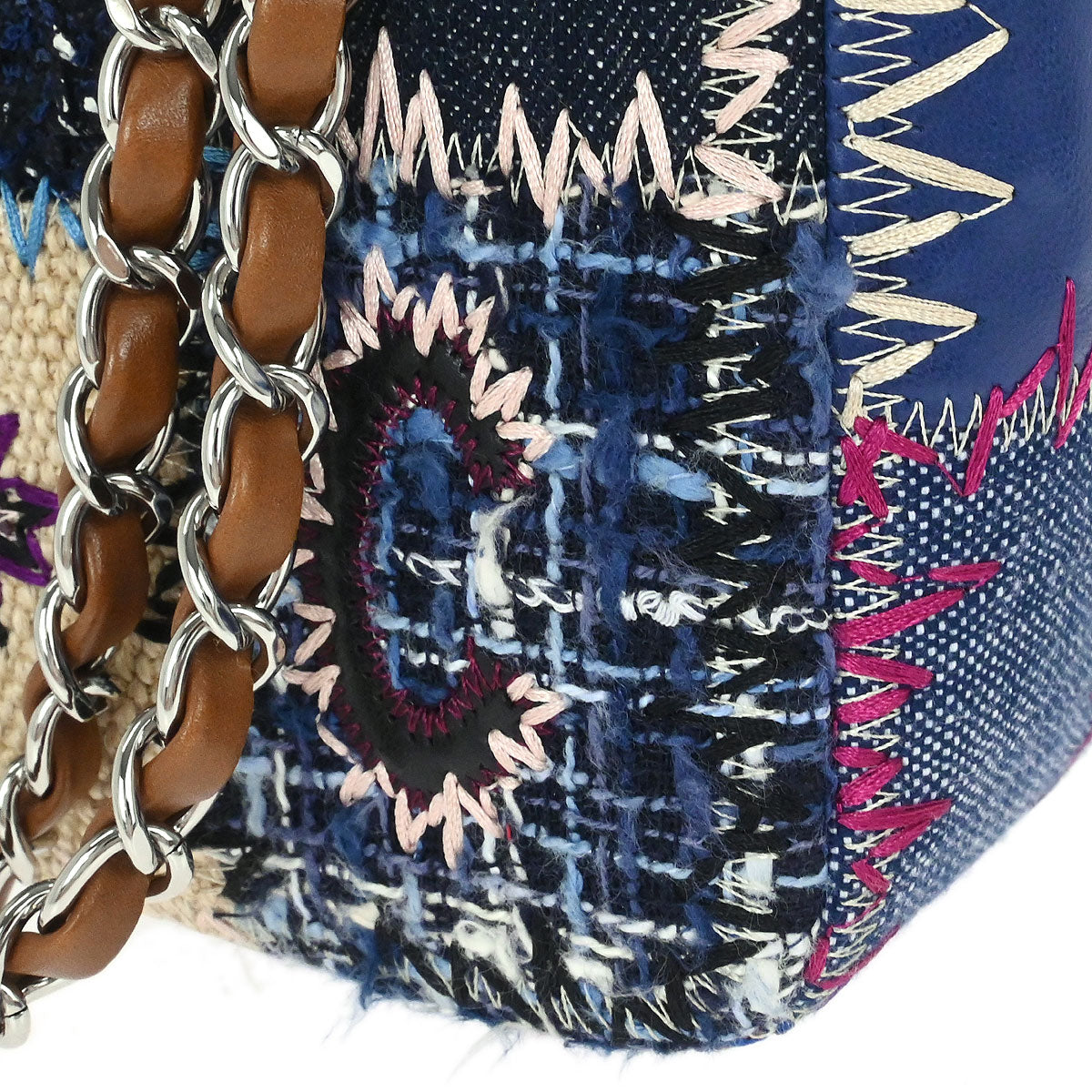 Chanel 2012 Navy Beige Tweed Patchwork Shoulder Bag