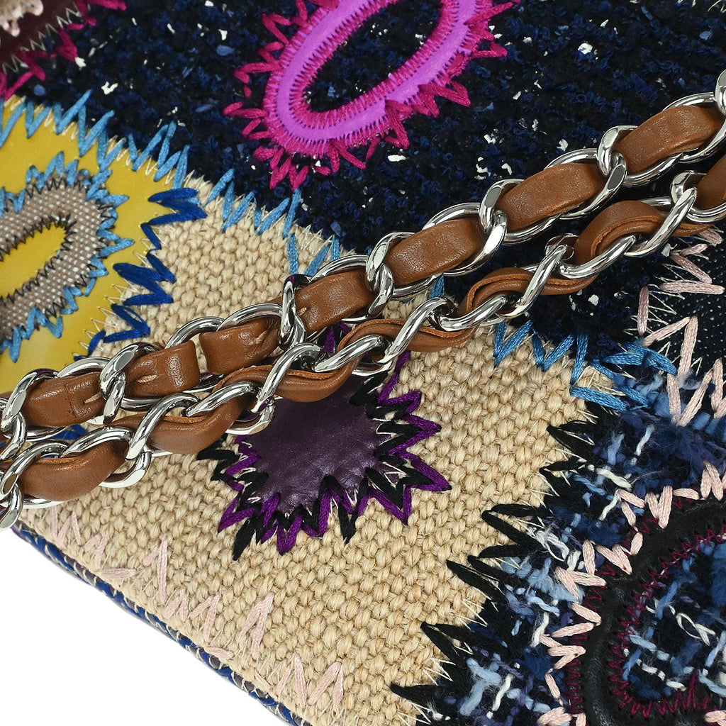 Chanel 2012 Navy Beige Tweed Patchwork Shoulder Bag